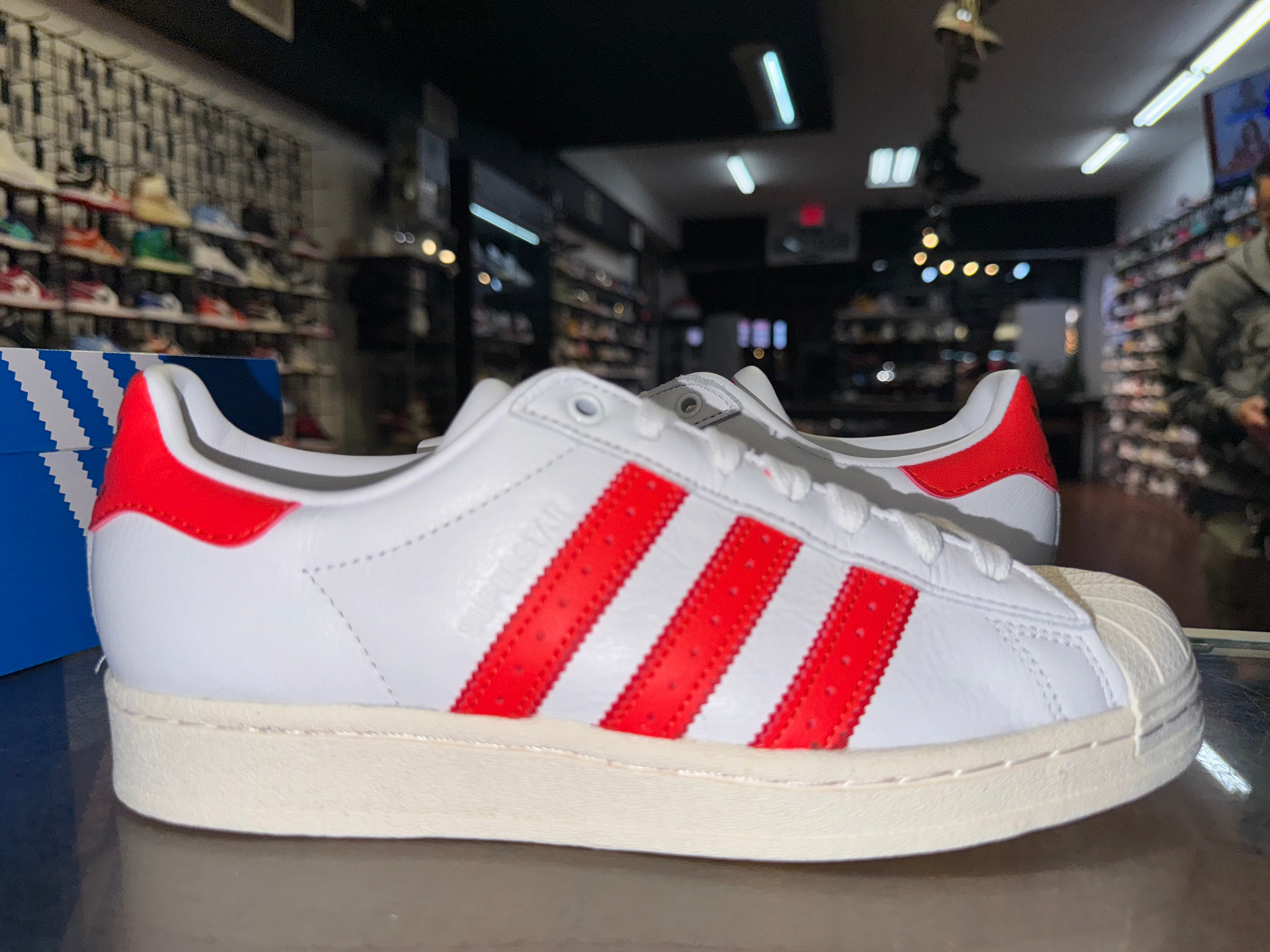 Size 7 8.5W Adidas Superstar White Bright Red Brand New Direct Kicks