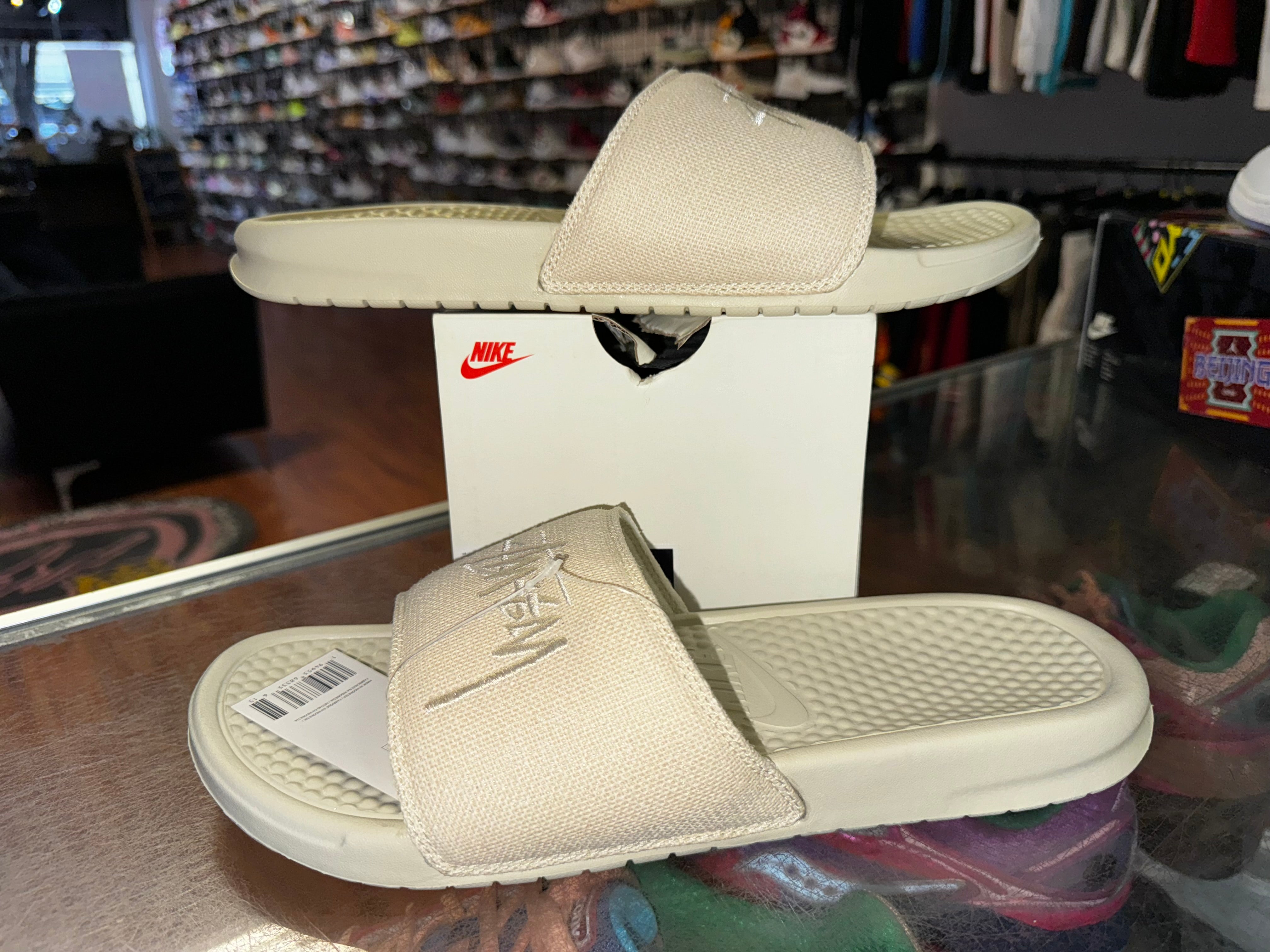 Size 11 Nike Benassi Slide Stussy "Fossil" Brand New