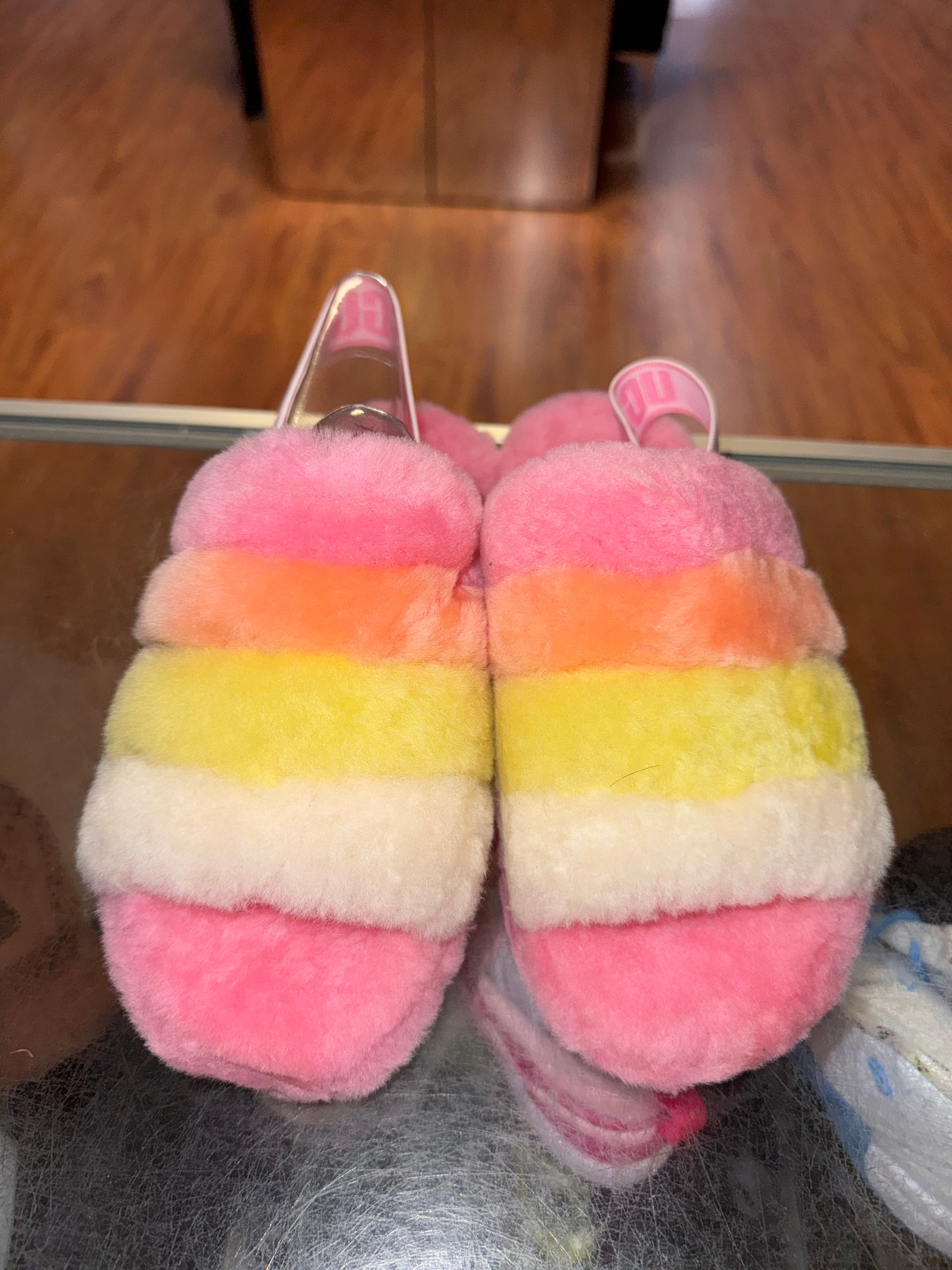 Size 4 (5W) UGG Fluff Yeah Slide "Multi Pink"