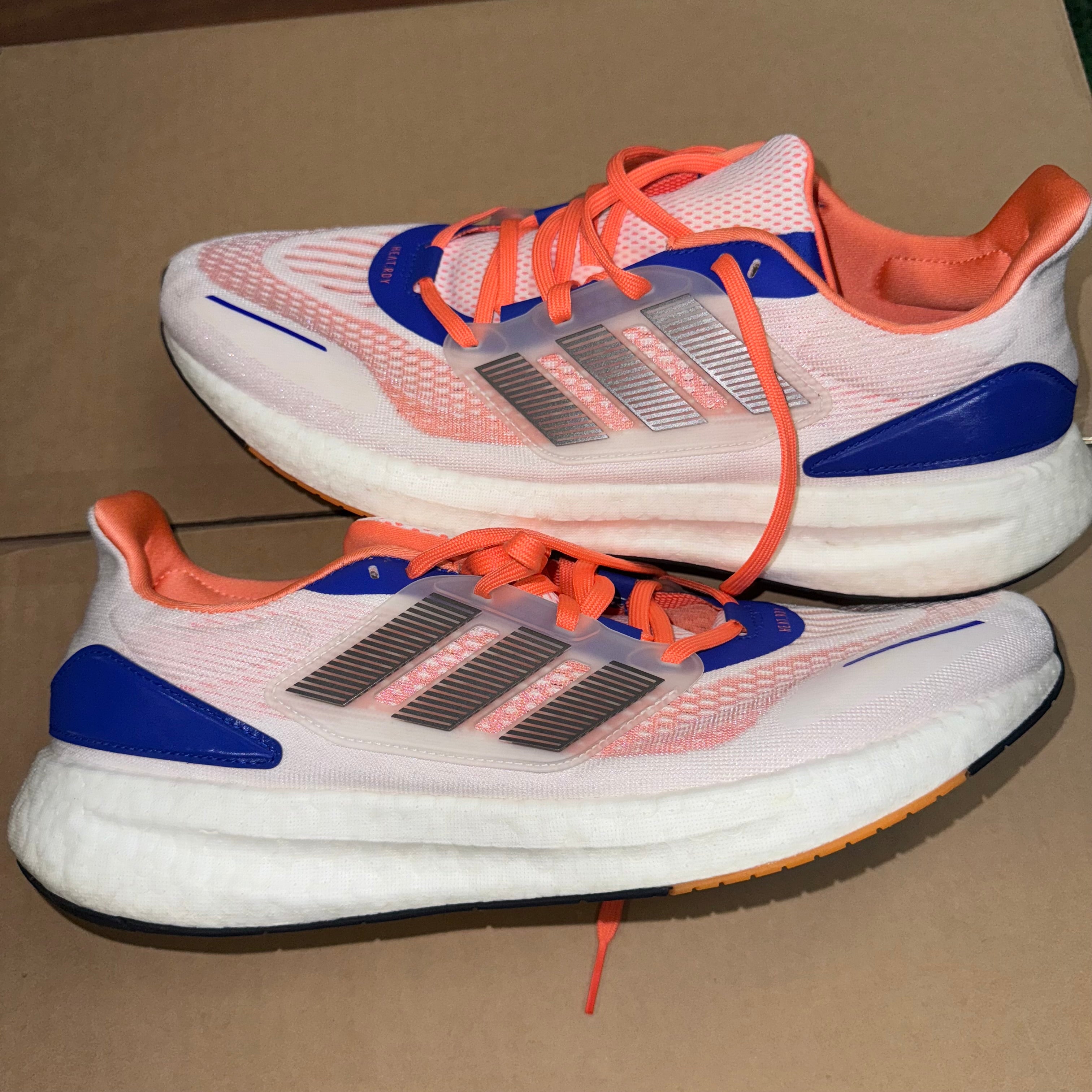 Size 13 Adidas PureBoost 22 Heat.RDY "White Blue Orange" - NB