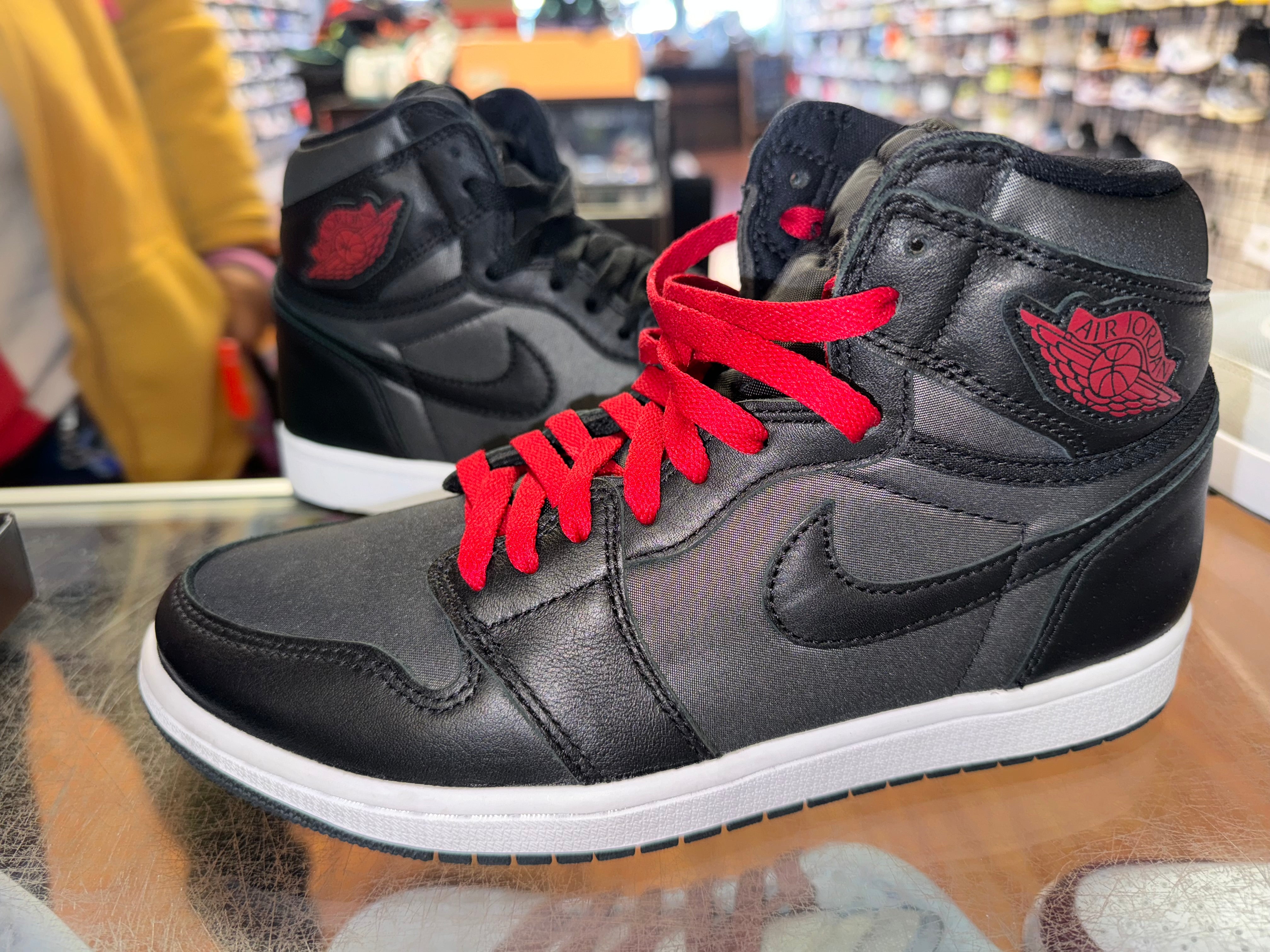 Size 8 Air Jordan 1 Black Satin Gym Red Direct Kicks