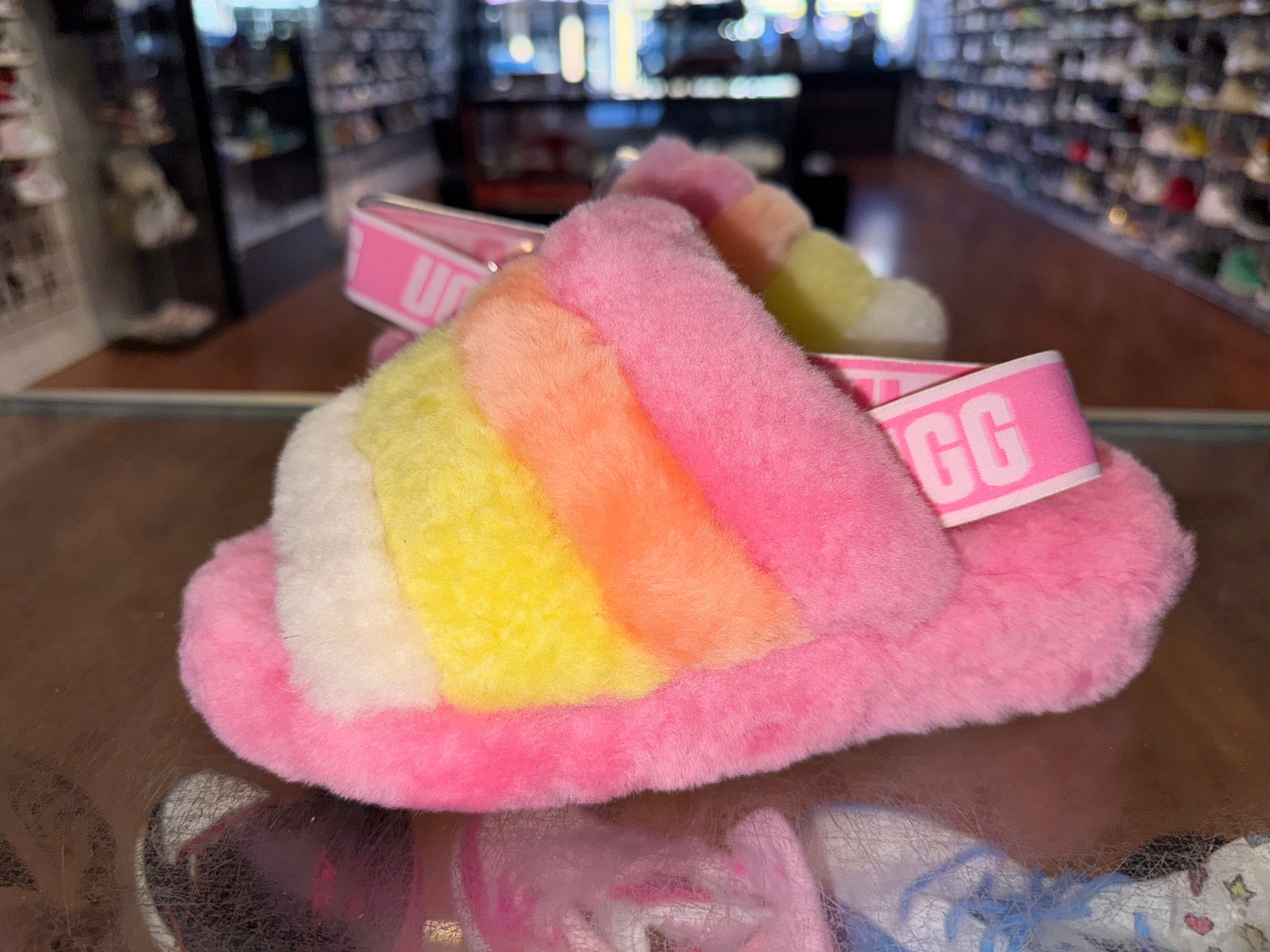 Size 4 (5W) UGG Fluff Yeah Slide "Multi Pink"