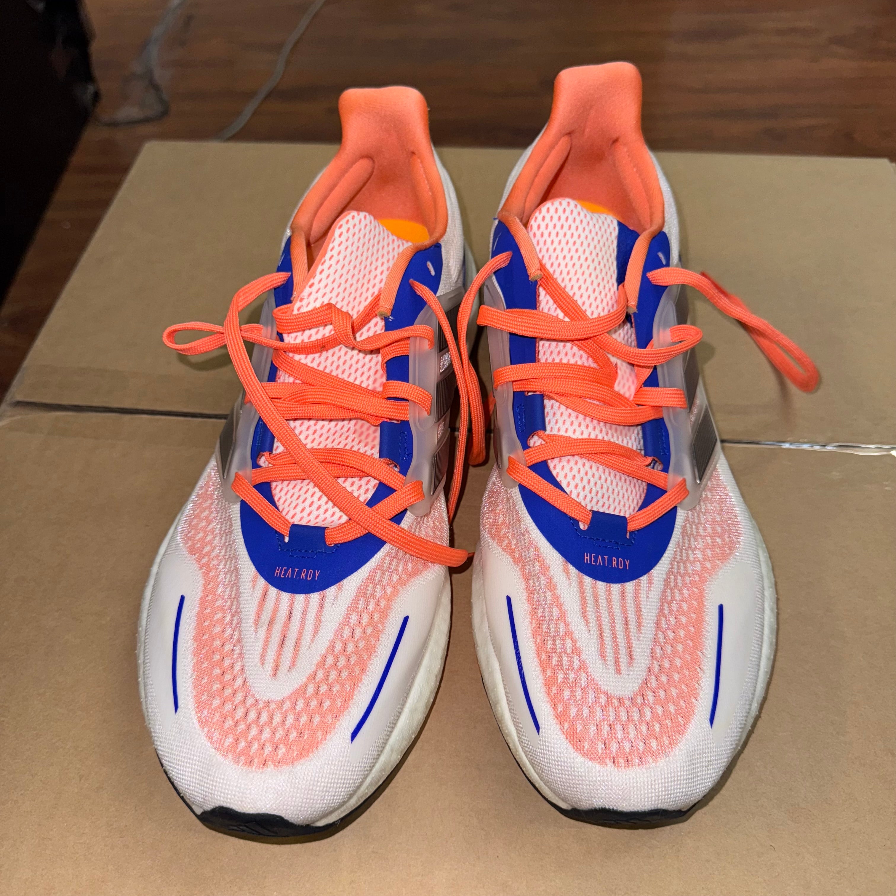 Size 13 Adidas PureBoost 22 Heat.RDY "White Blue Orange" - NB