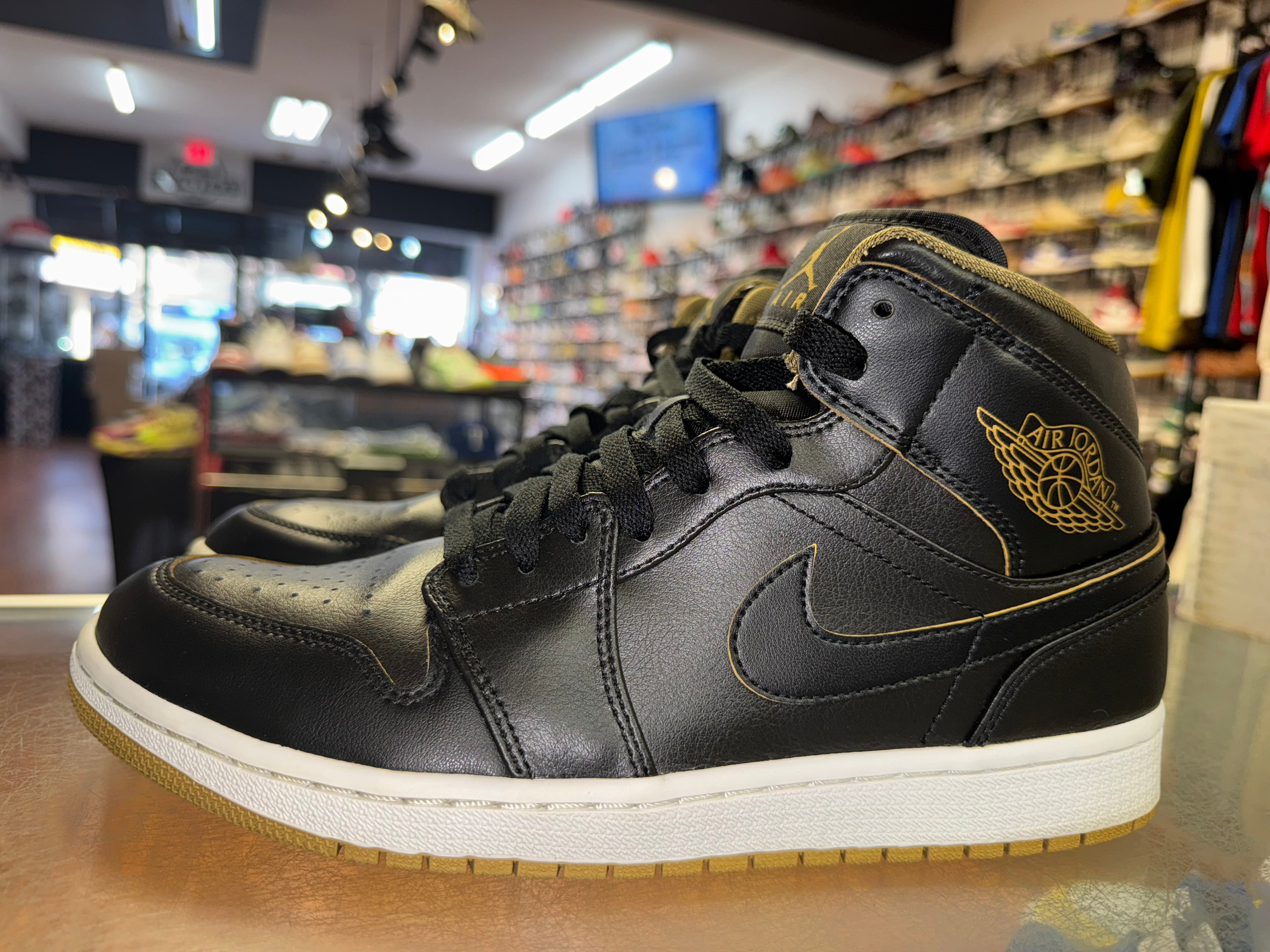 Size 9.5 Air Jordan 1 Mid "Black Metallic Gold"