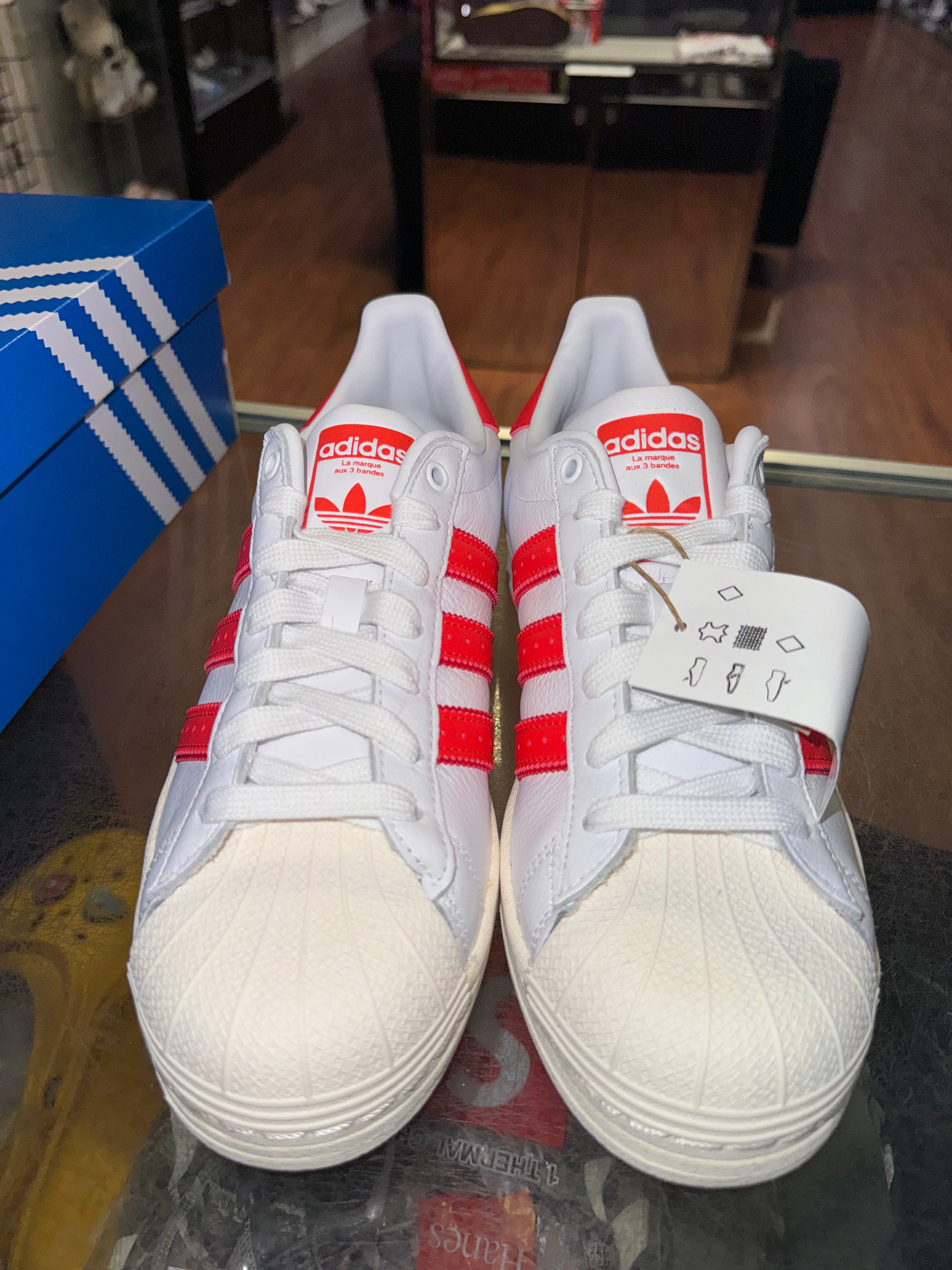 Size 7 (8.5W) Adidas Superstar "White Bright Red" Brand New