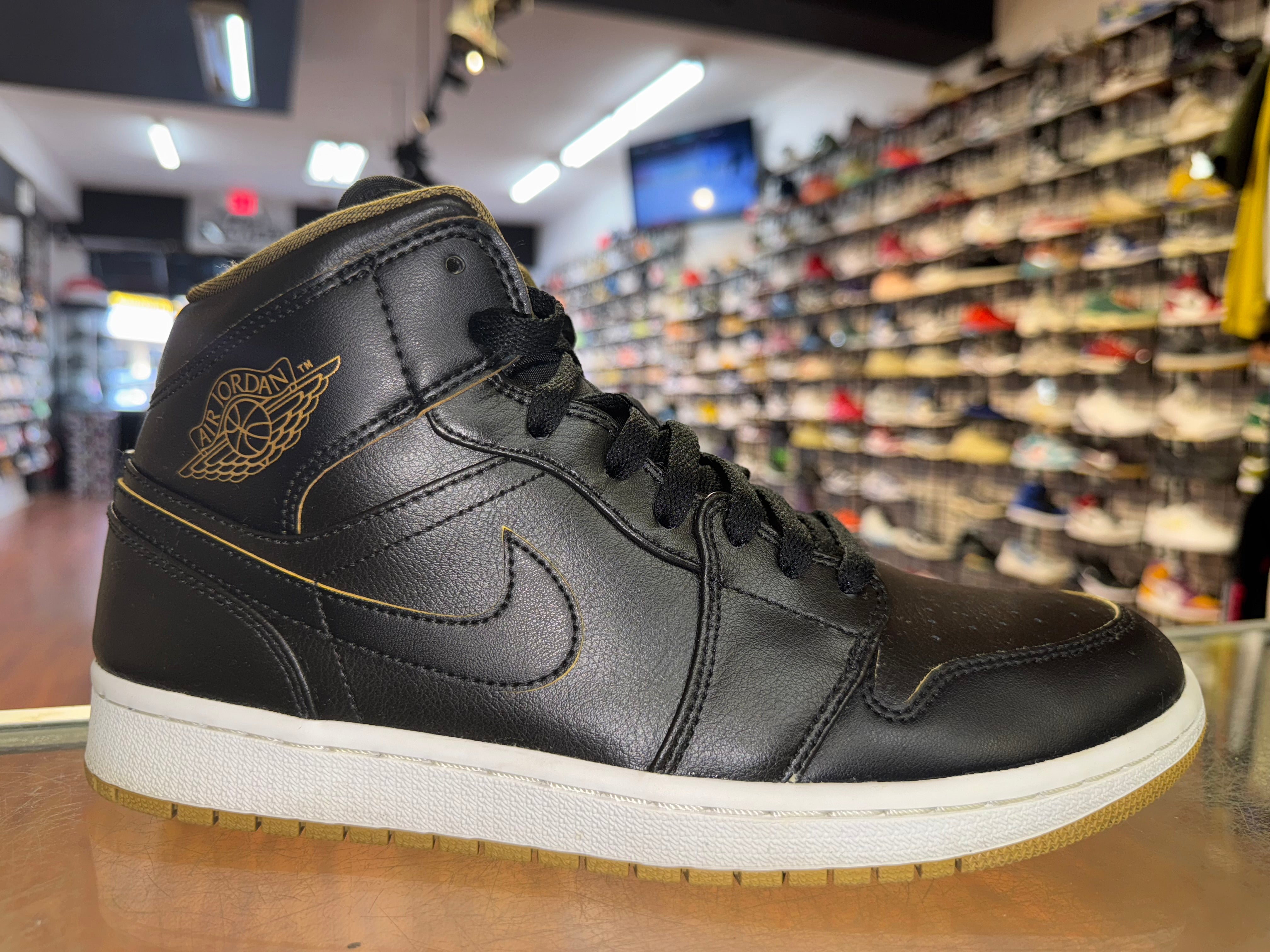 Size 9.5 Air Jordan 1 Mid "Black Metallic Gold"