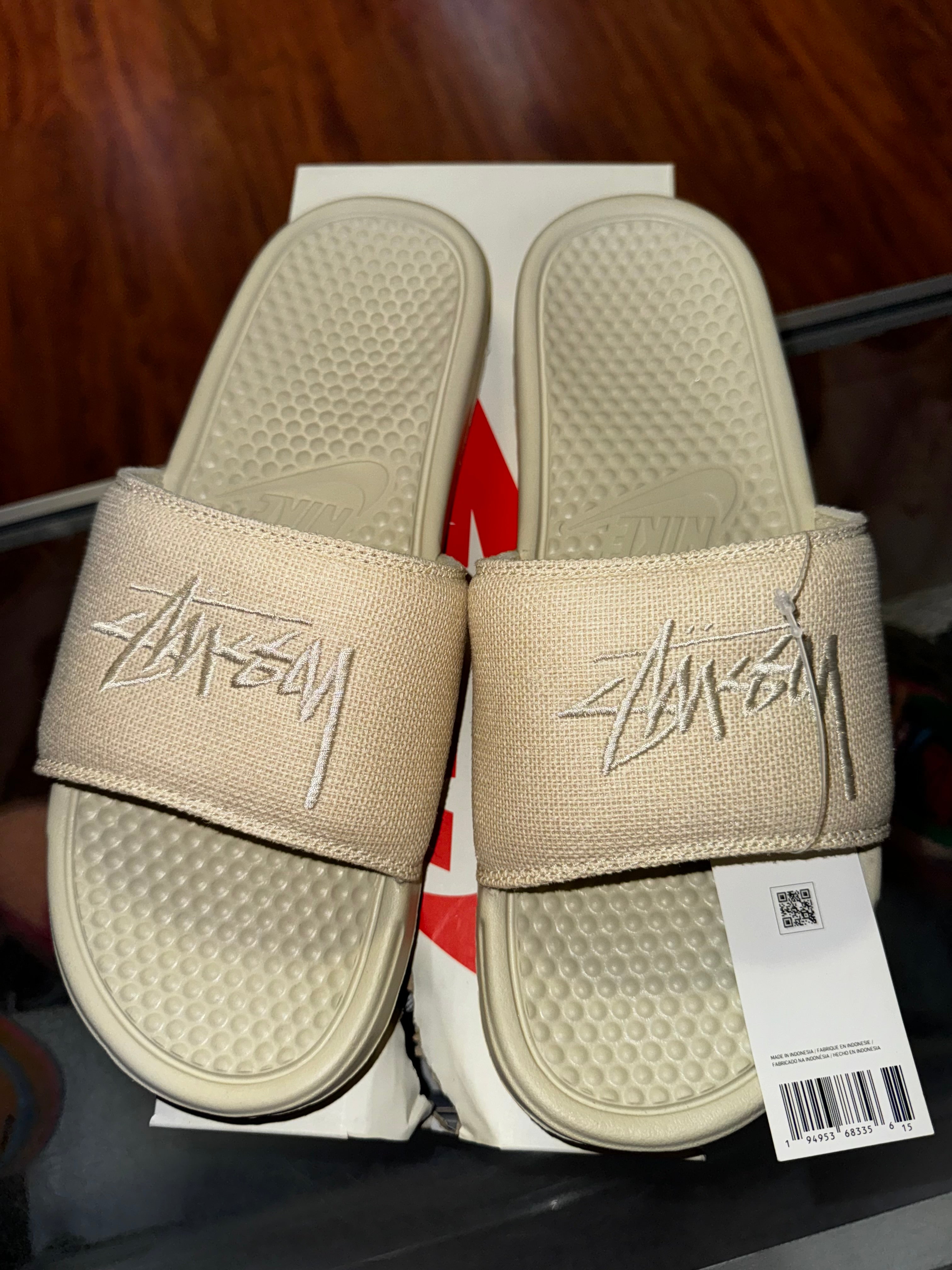 Size 11 Nike Benassi Slide Stussy "Fossil" Brand New